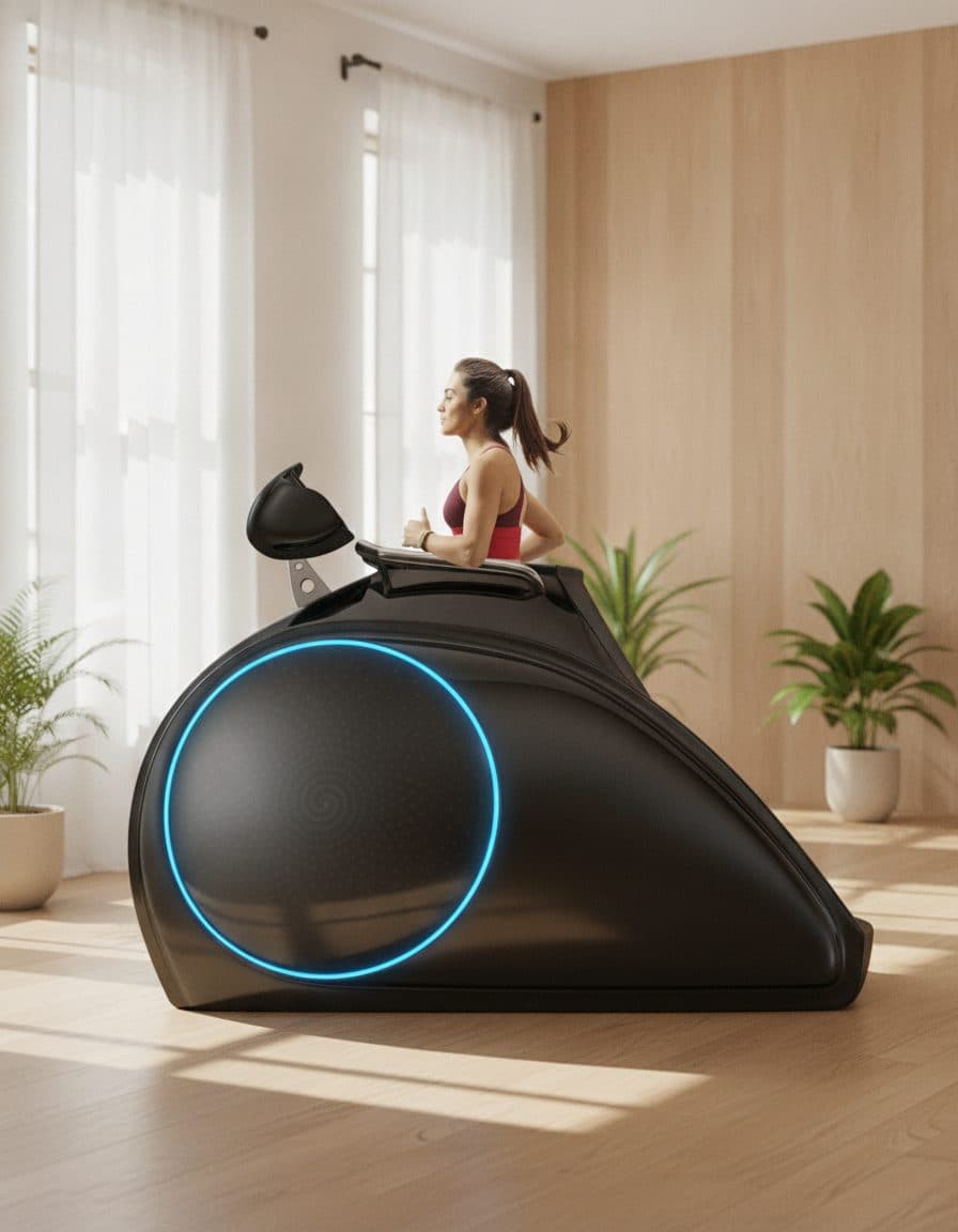 A woman walking inside the VacuActive BodyShape machine